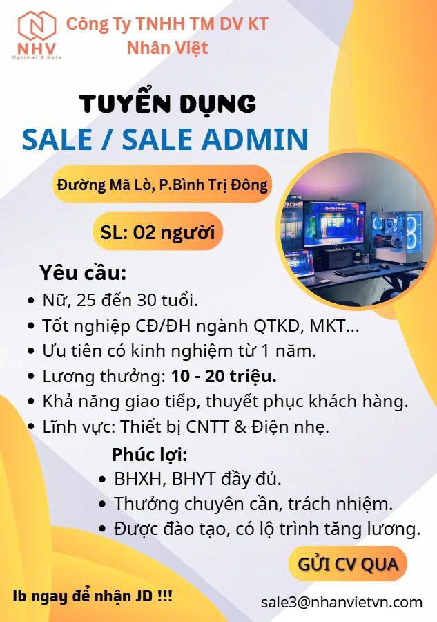 Tuyển Sale và Sale Admin Nhân Việt
